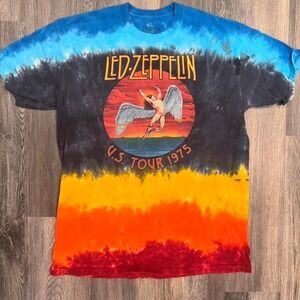 Led Zeppelin US Tour 1975 Tie-Dye Graphic Print T-Shirt Size Large